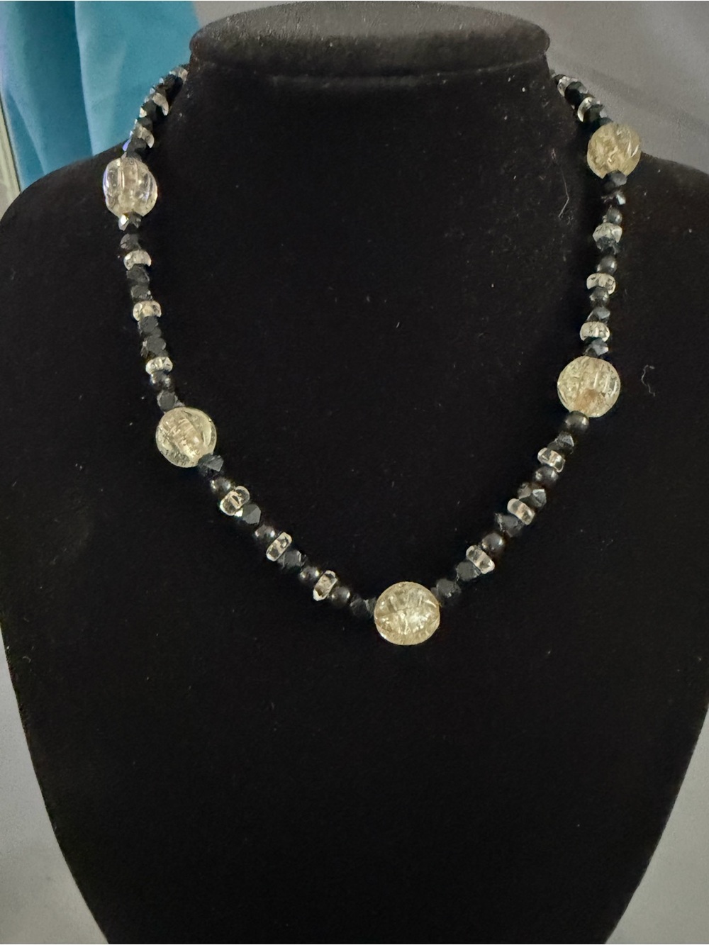 Elegant Black Bead Necklace with Gold Accent Beads